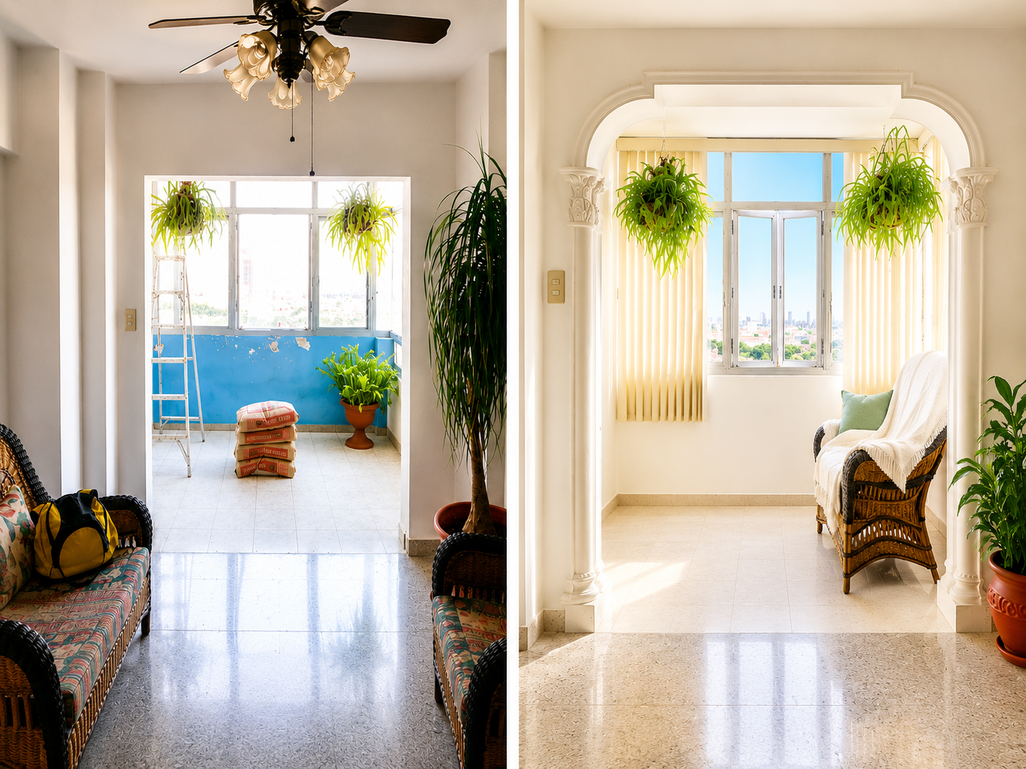 Balcony opening before and after architectural enhancement